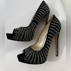 Brian Atwood stud rivet BLACK PLATFORM wagner pump shoe HEELS SILVER 39EU $1485